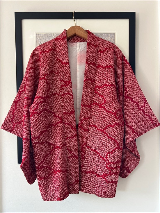 Vintage Japan Other - Stunning Vintage Silk Haori Kimono Jacket – Crimson & White Kanoko Shibori